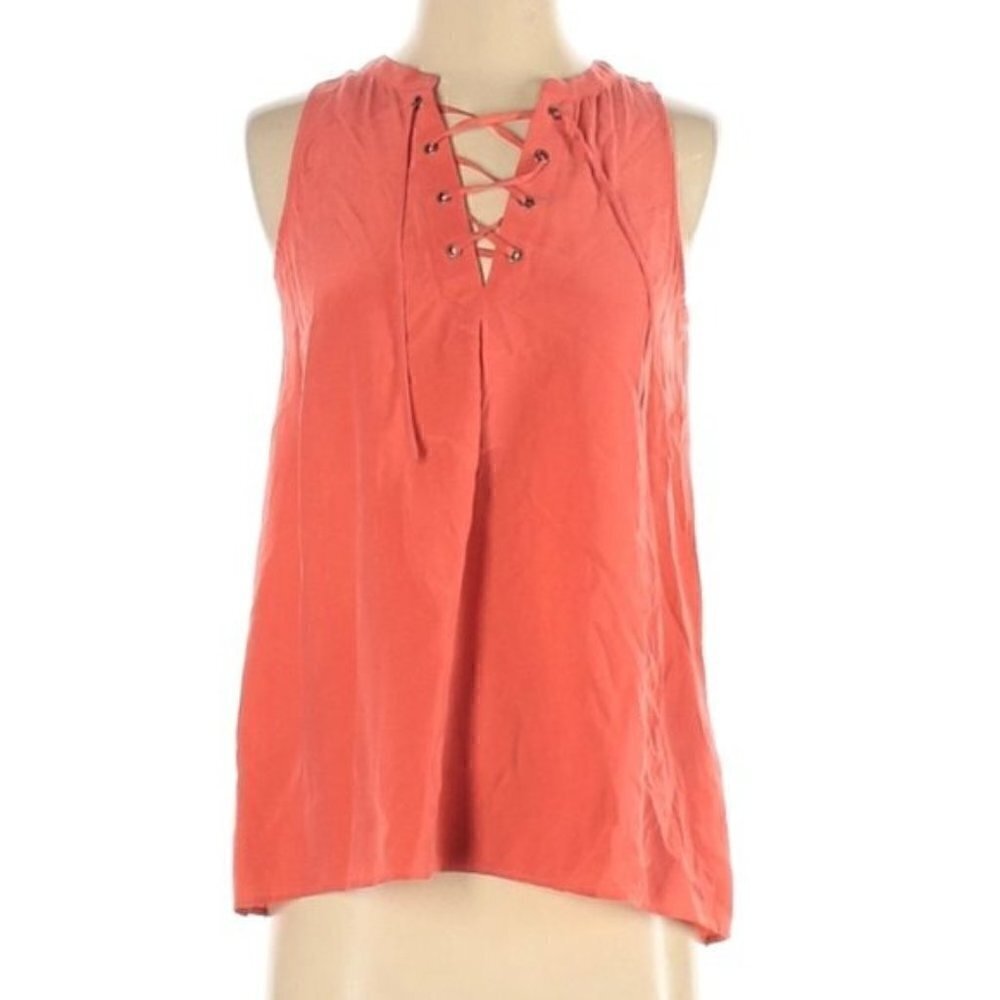Joie | Coral Silk Lace-Up Tank Blouse Size XS